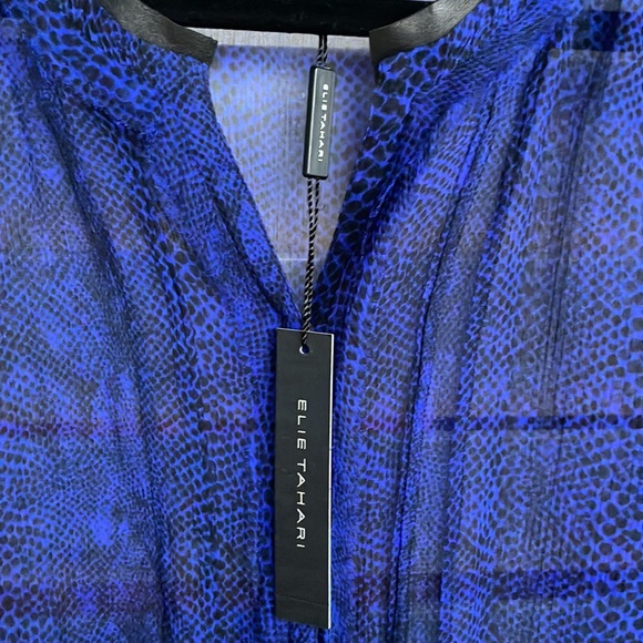Gorgeous Elie Tahari Blue and Black Sheer Long Sleeve Blouse plus Black Cami - Picture 2 of 9